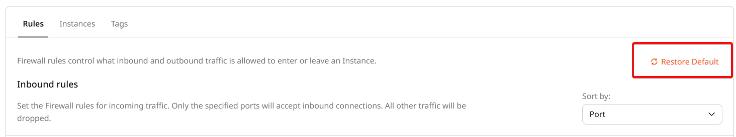 Restore Default option for resetting firewall settings