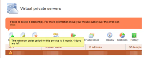 an error while deleting a server