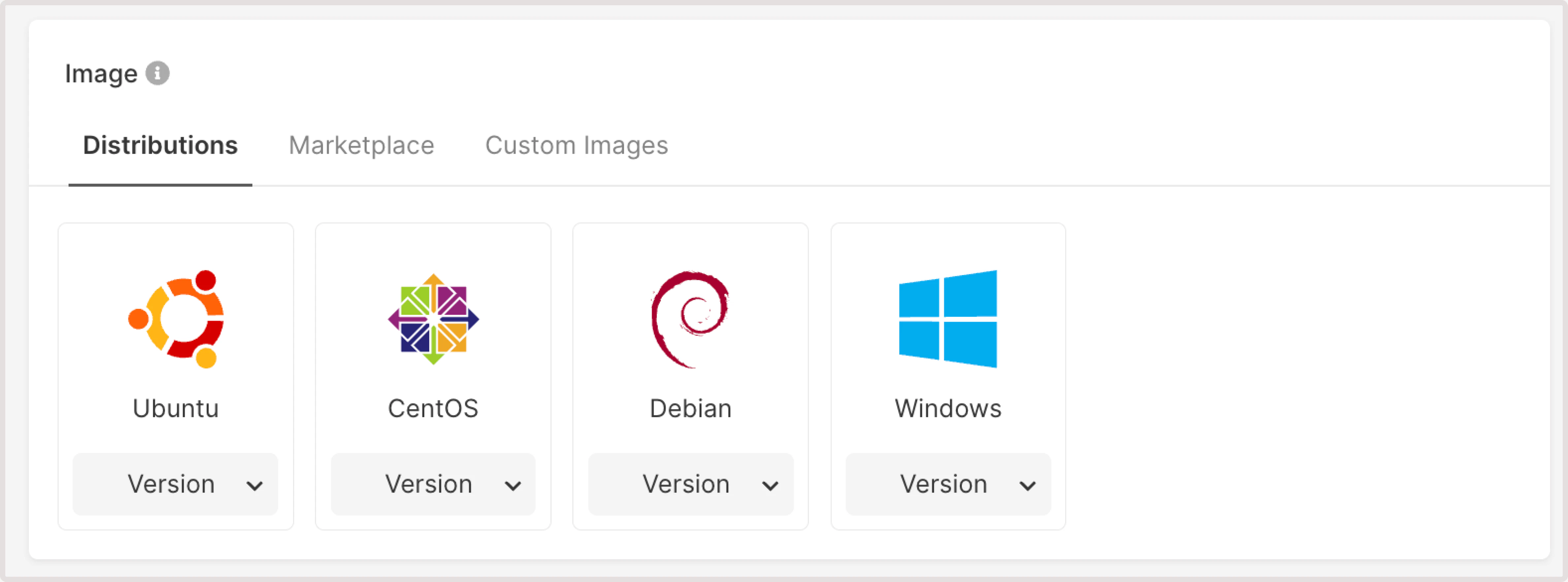 A menu with available OS images