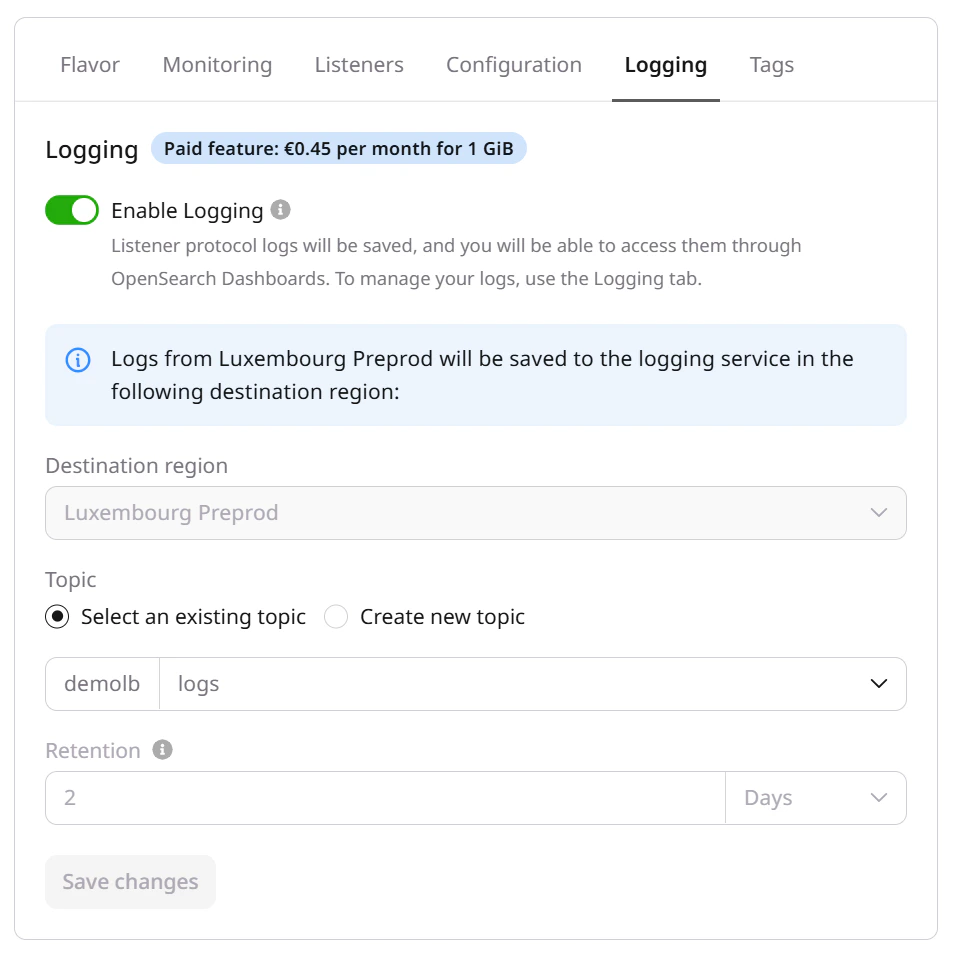 Load balancers settings