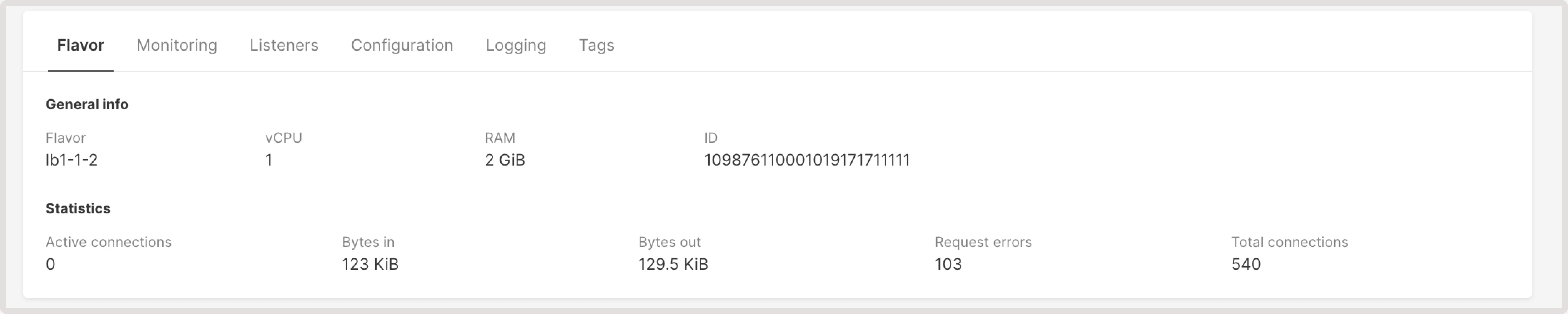 Flavor tab in Load Balancer settings
