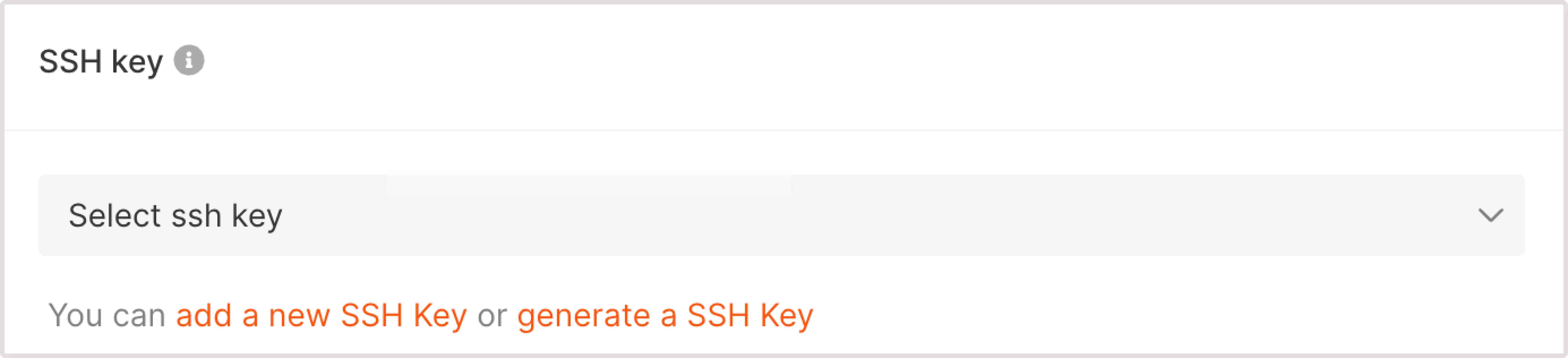 SSH keys section with three options: select, generate, or add a new SSH key