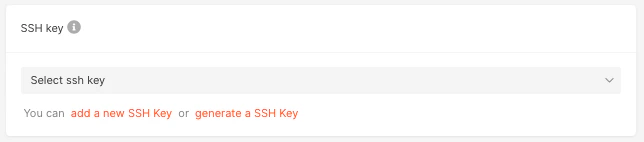 SSH keys section with three options: select, generate, or add a new SSH key
