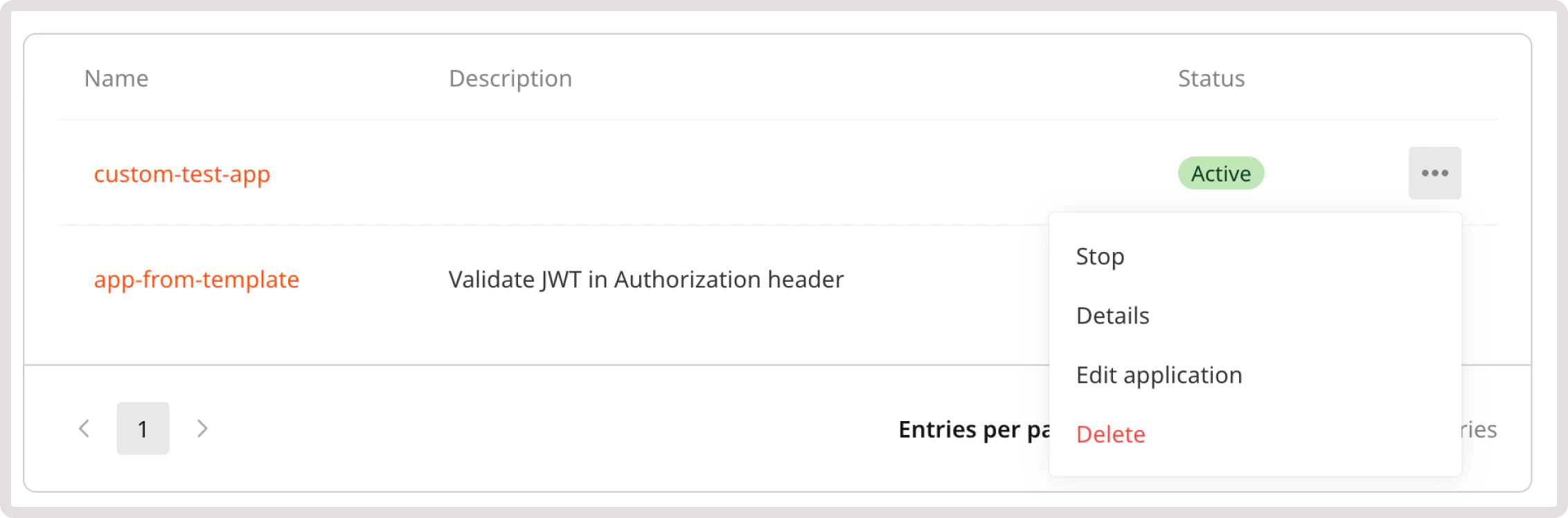 FastEdge app settings with delete
button