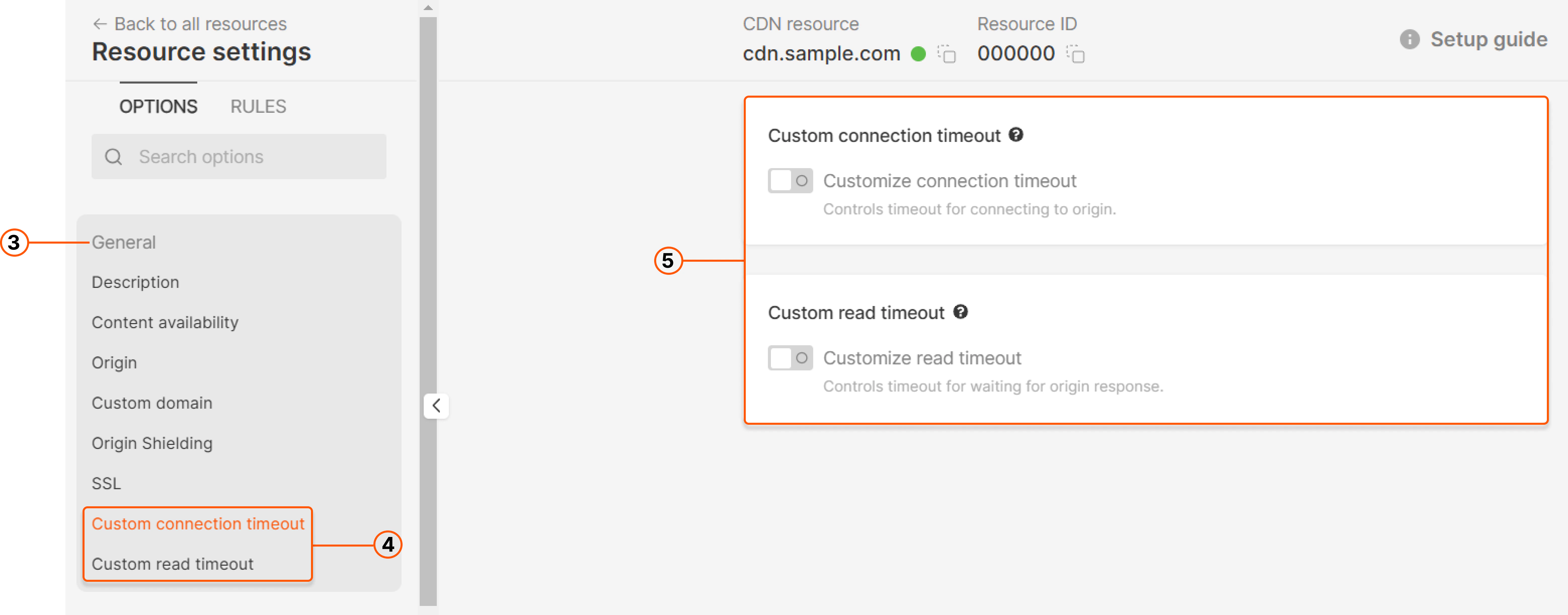Resource settings with custom timeouts section open