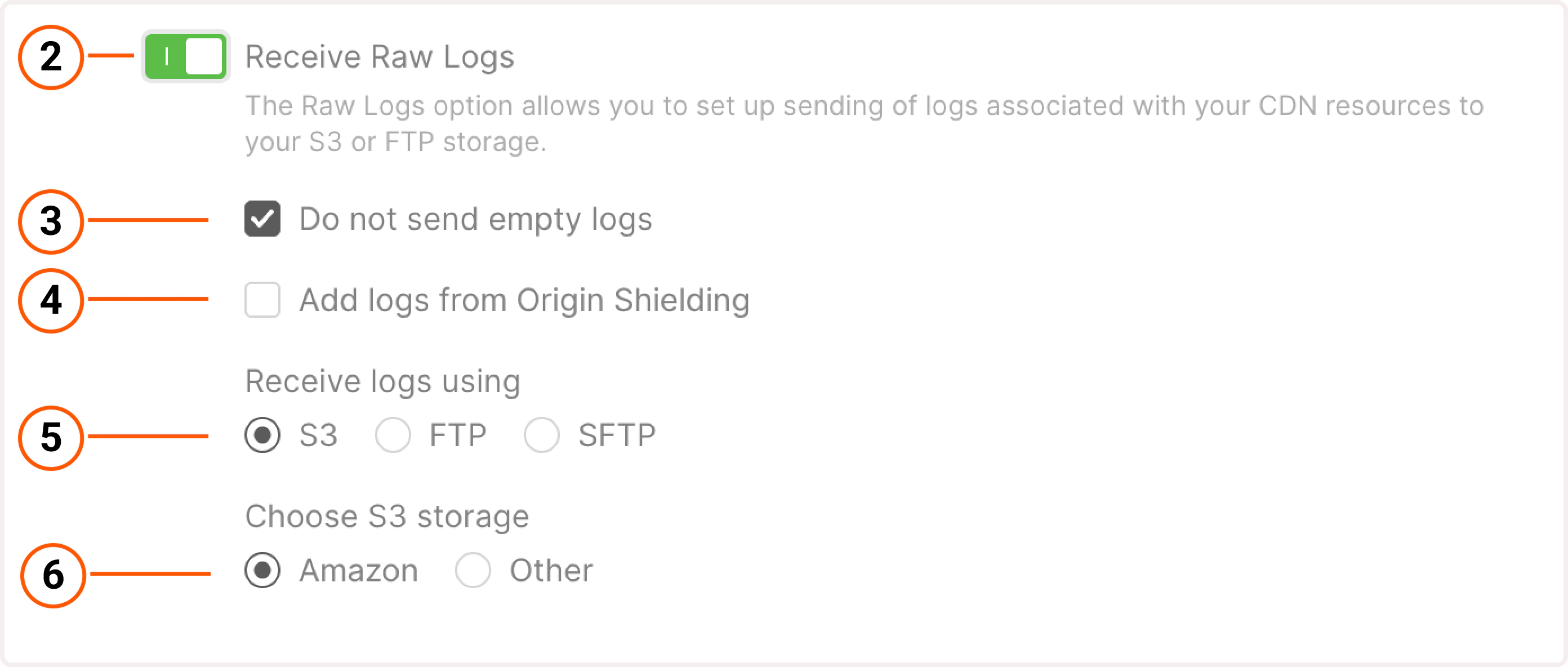 Raw logs settings for Amazon S3