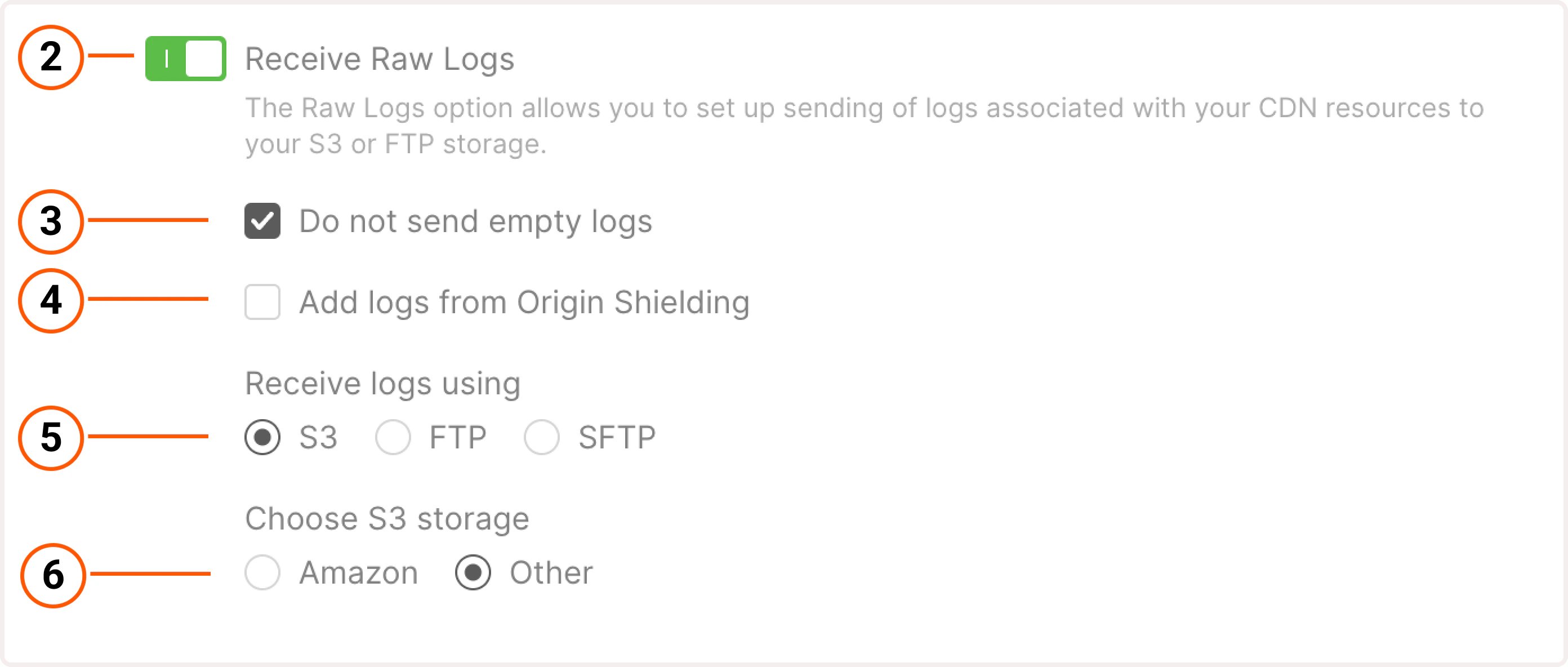 Raw logs settings for 3-rd party S3 storage