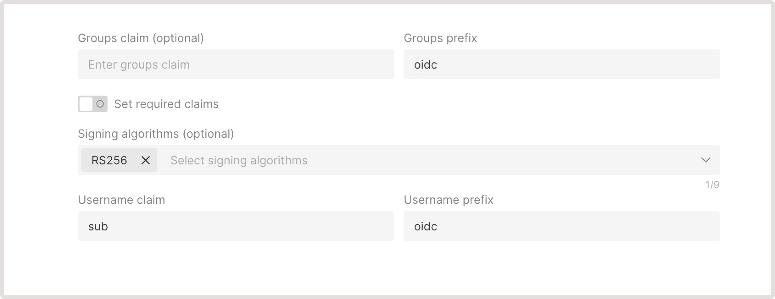 OpenID Connect authentication settings for a Kubernetes container