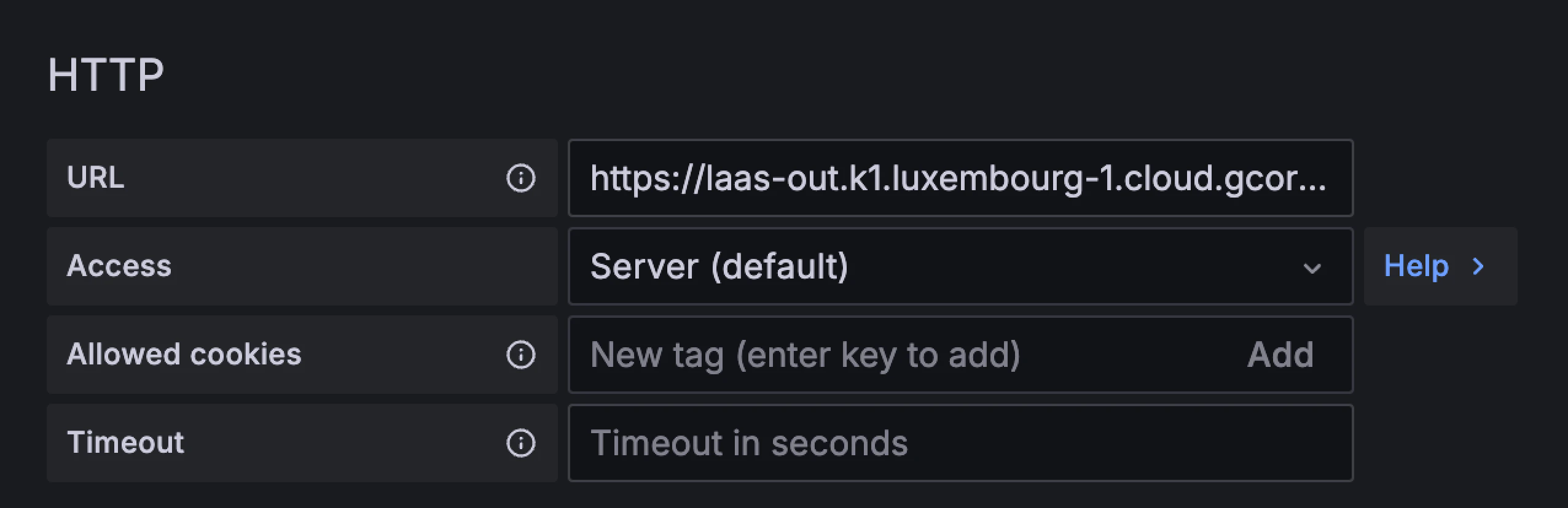 HTTP settings of the OpenSearch plugin in Grafana