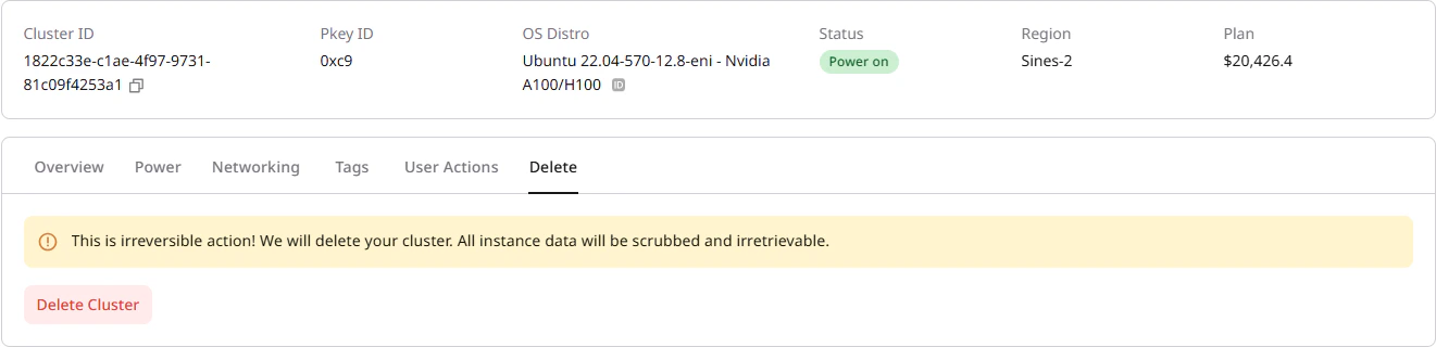 Delete tab with warning message and delete button