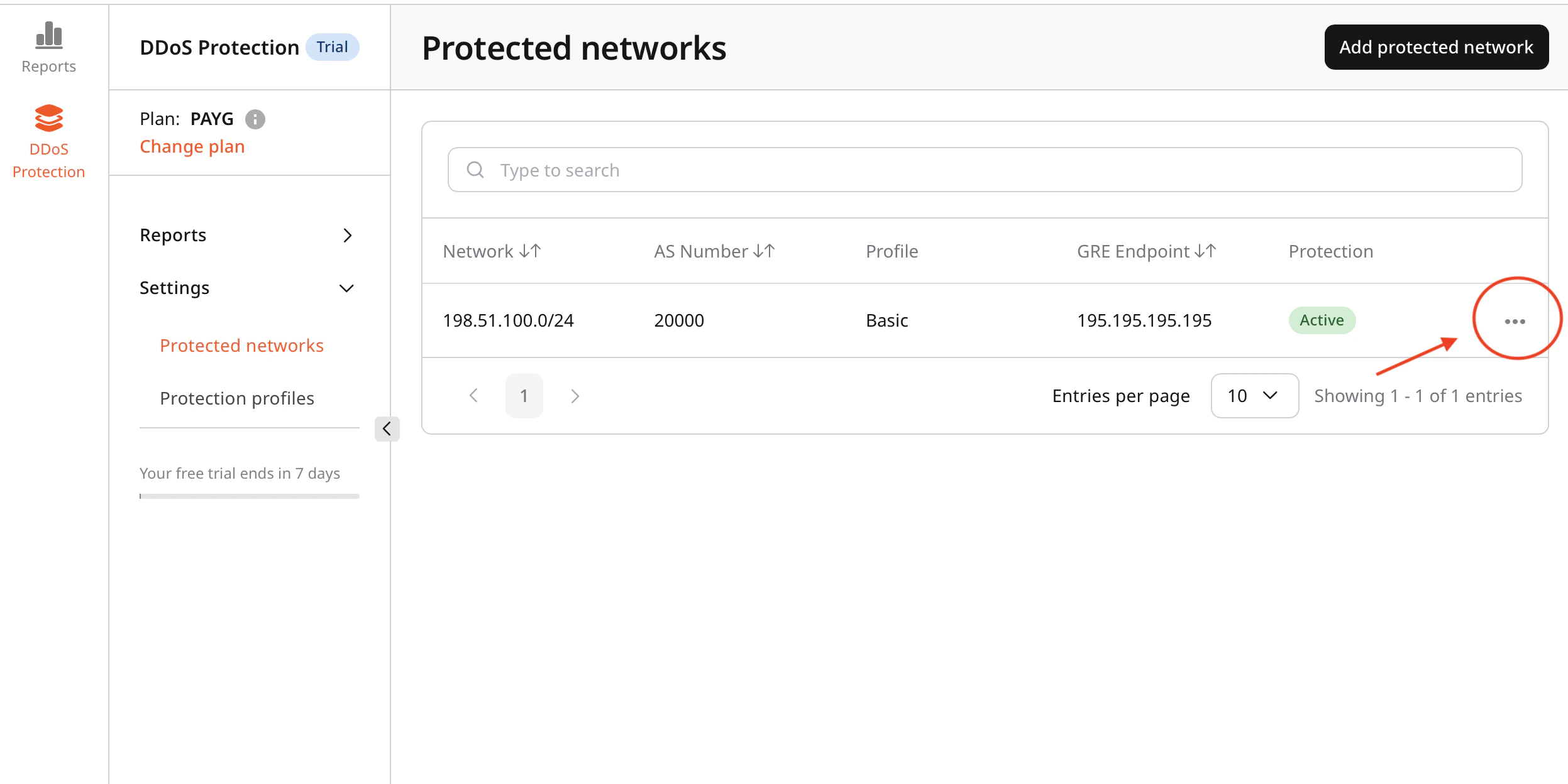 Edit the protected network