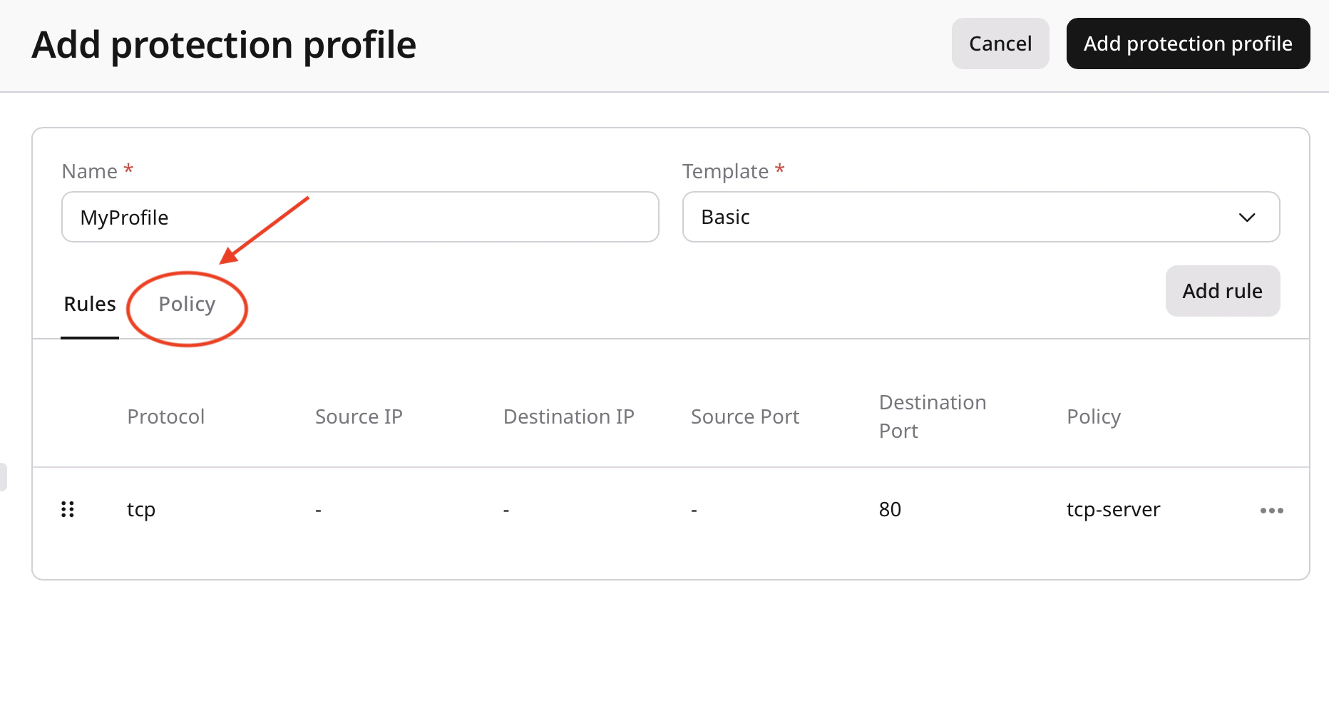 Protection profiles Policy
