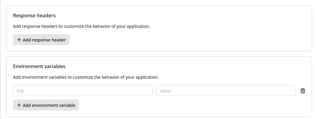 A page with a link to an app and its configuration