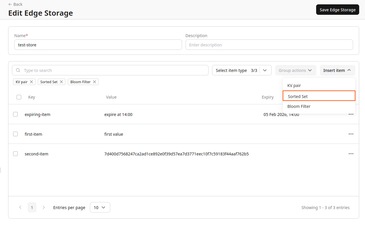 FastEdge Insert Sorted Set