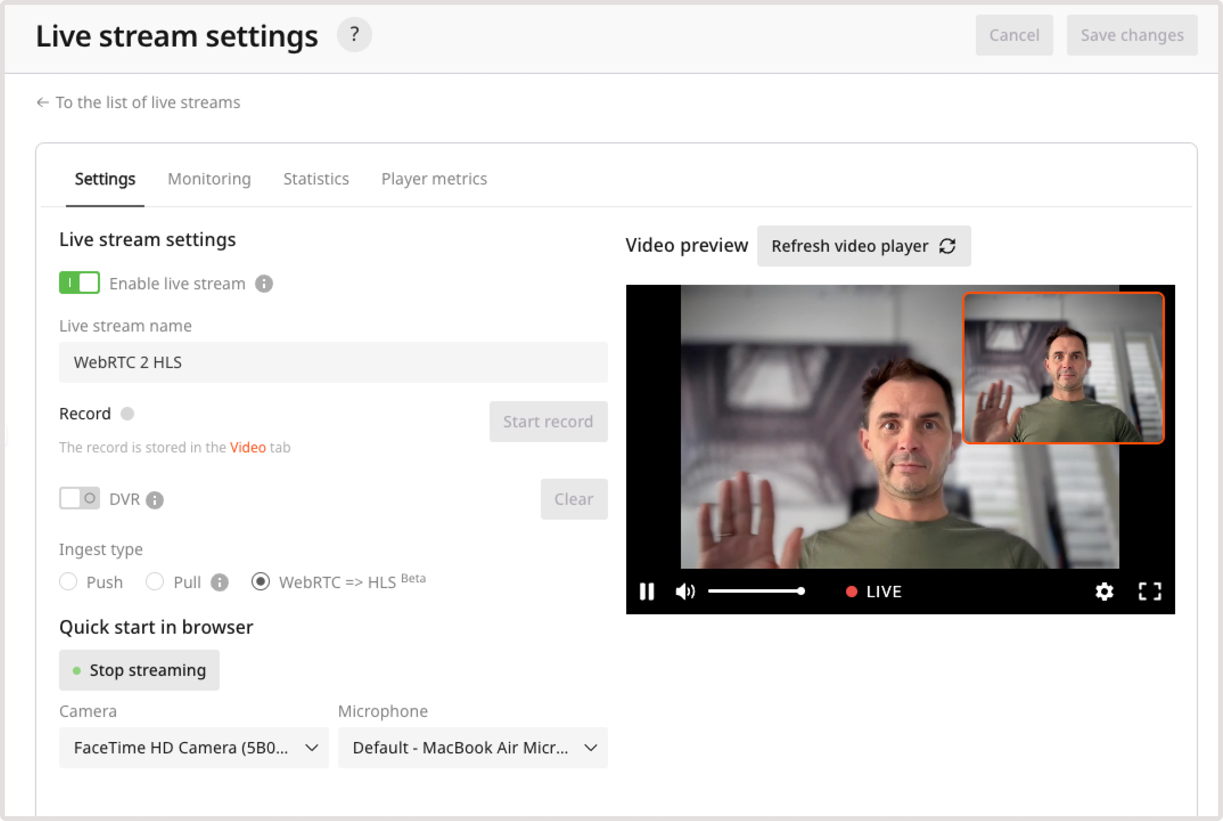 Example of a fully launched stream