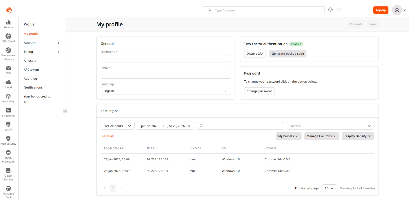 My profile page in the Customer Portal