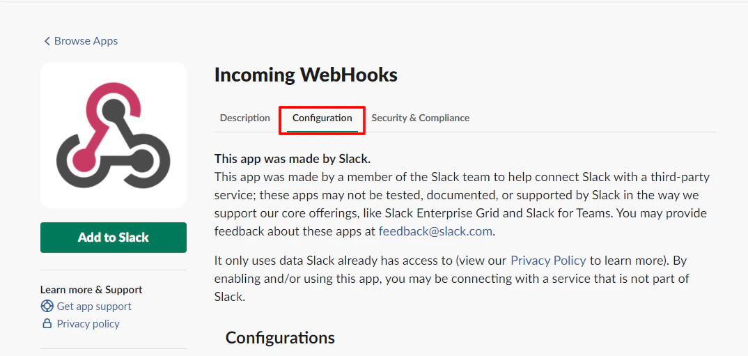 Configuration section.