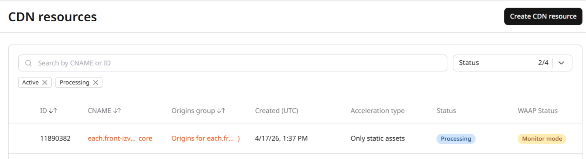 Resource name highlighted
