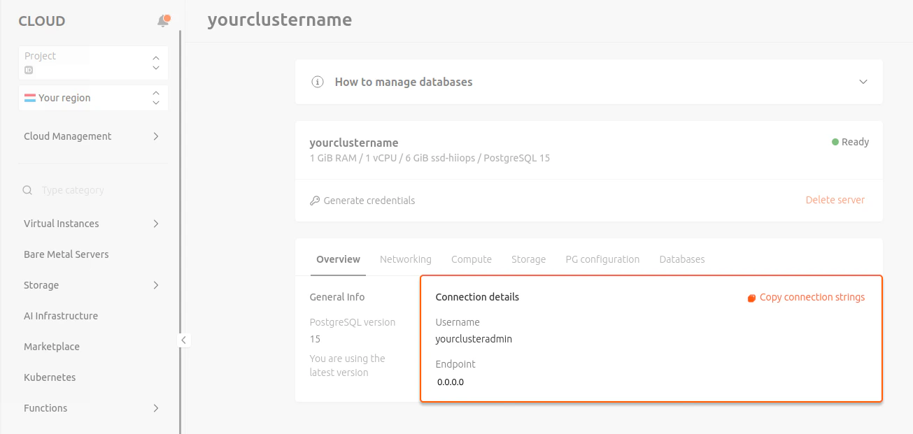 manage postgresql connection details