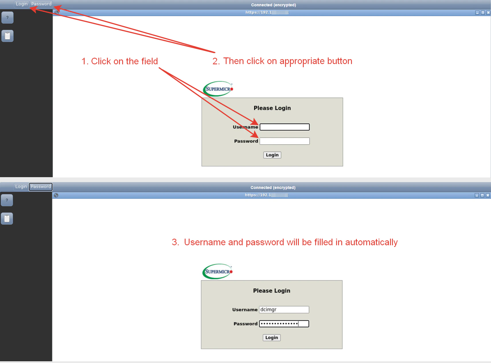 login and password in DCImanager