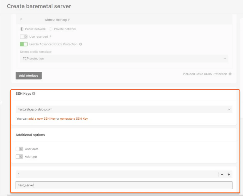 Additional options section