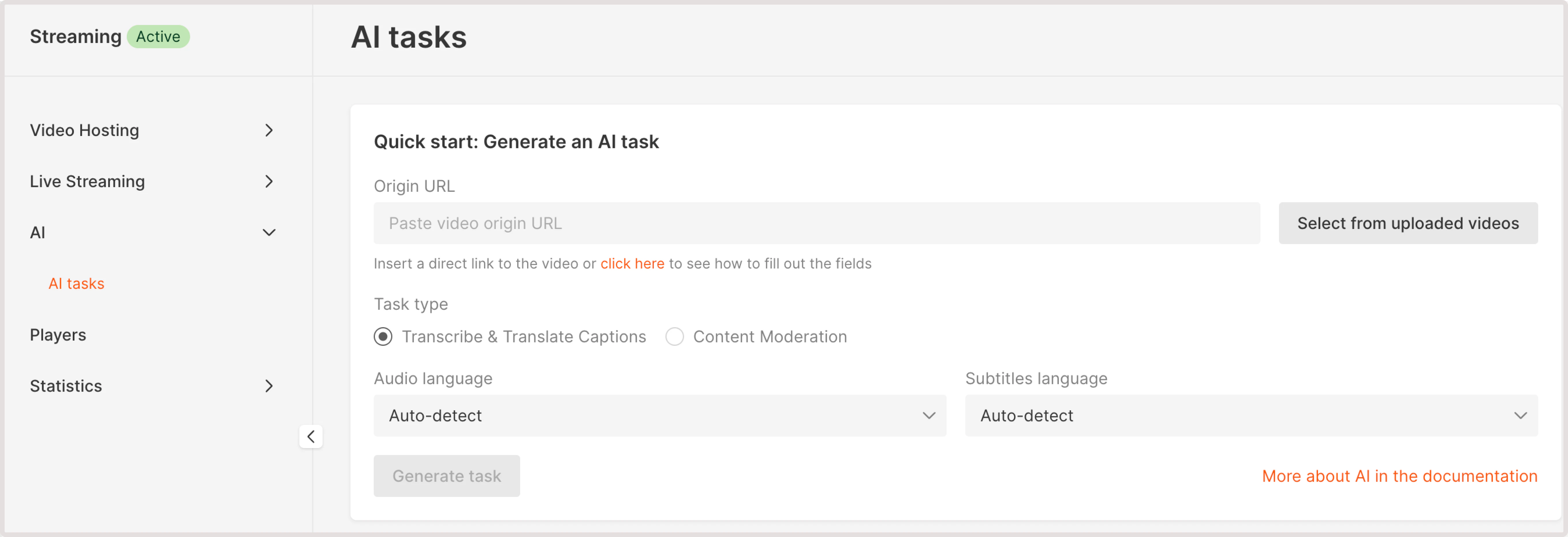 AI tasks page