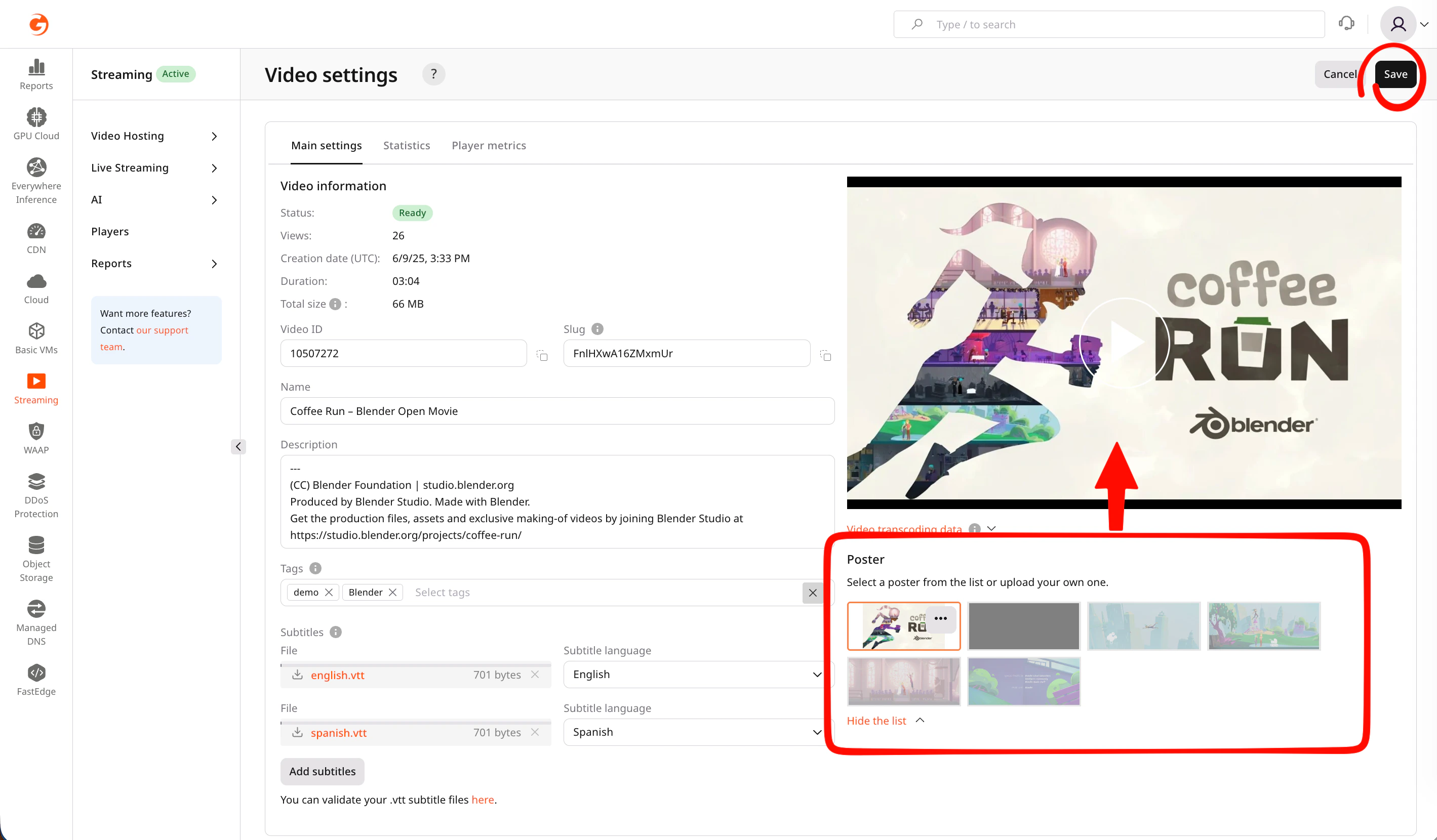Video poster settings