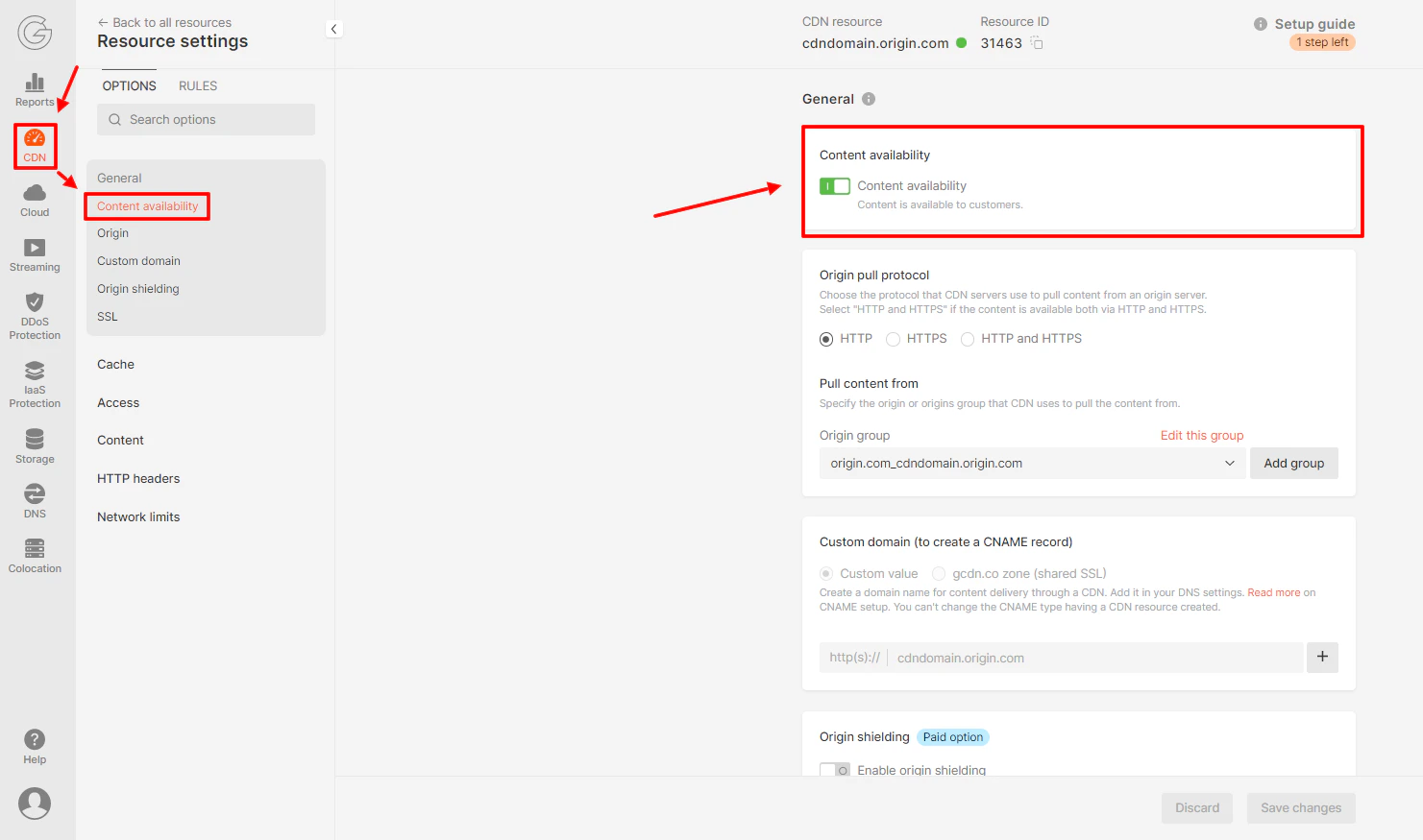 CDN Resources settings
