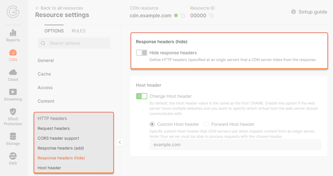 Hide response headers option