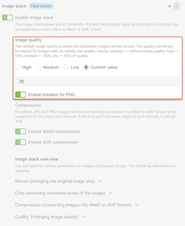 Selection of the built-in presets