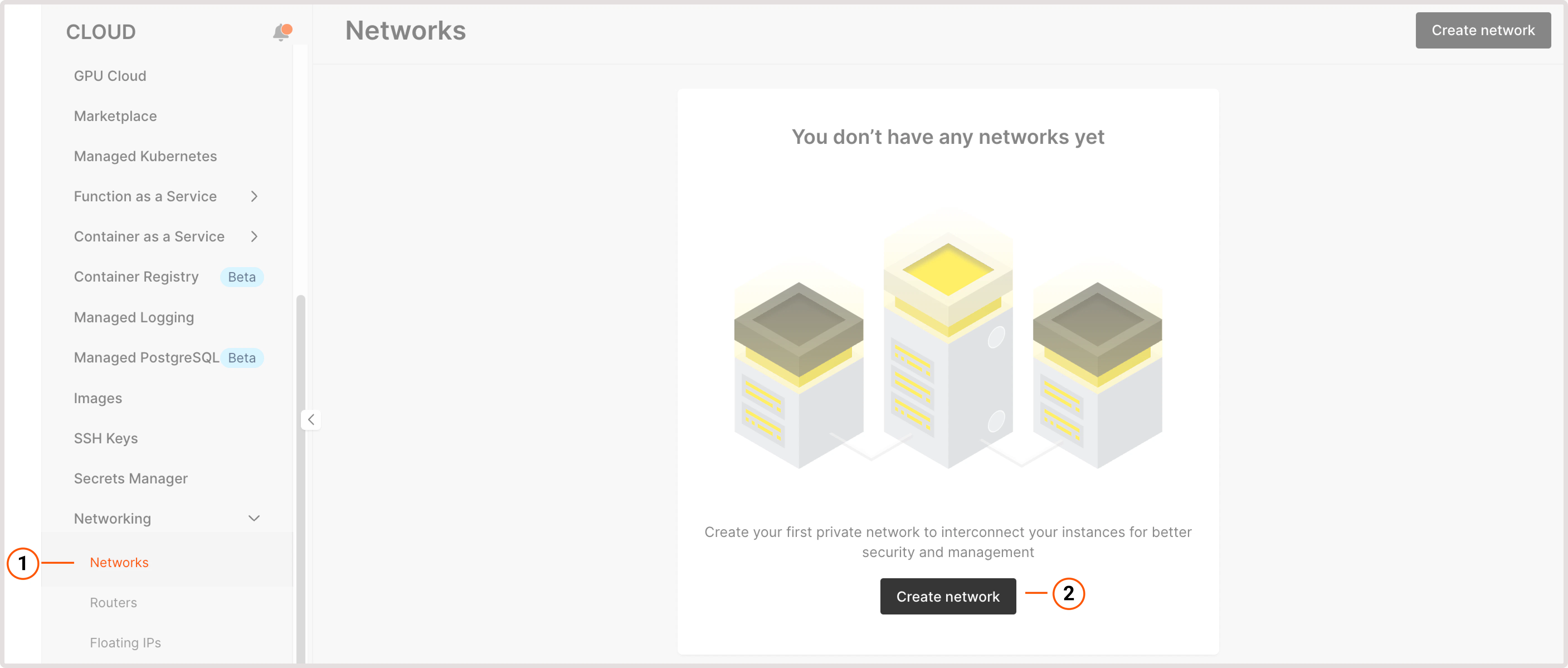 Create network page in the Customer Portal