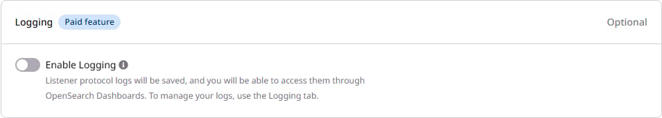 Logging section with the Enable Logging toggle