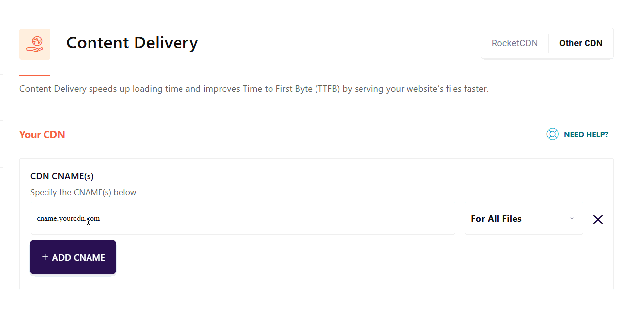 WP Rocket Content Delivery settings for another CDN