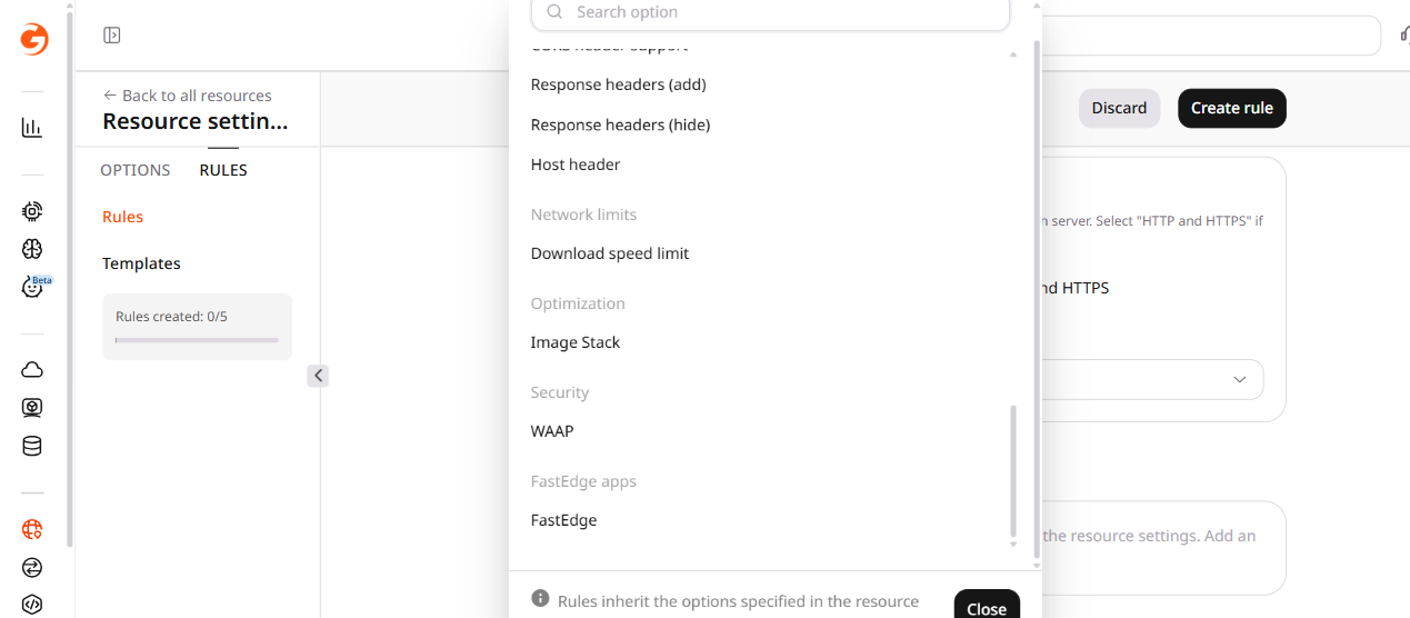 Add option panel showing FastEdge apps section