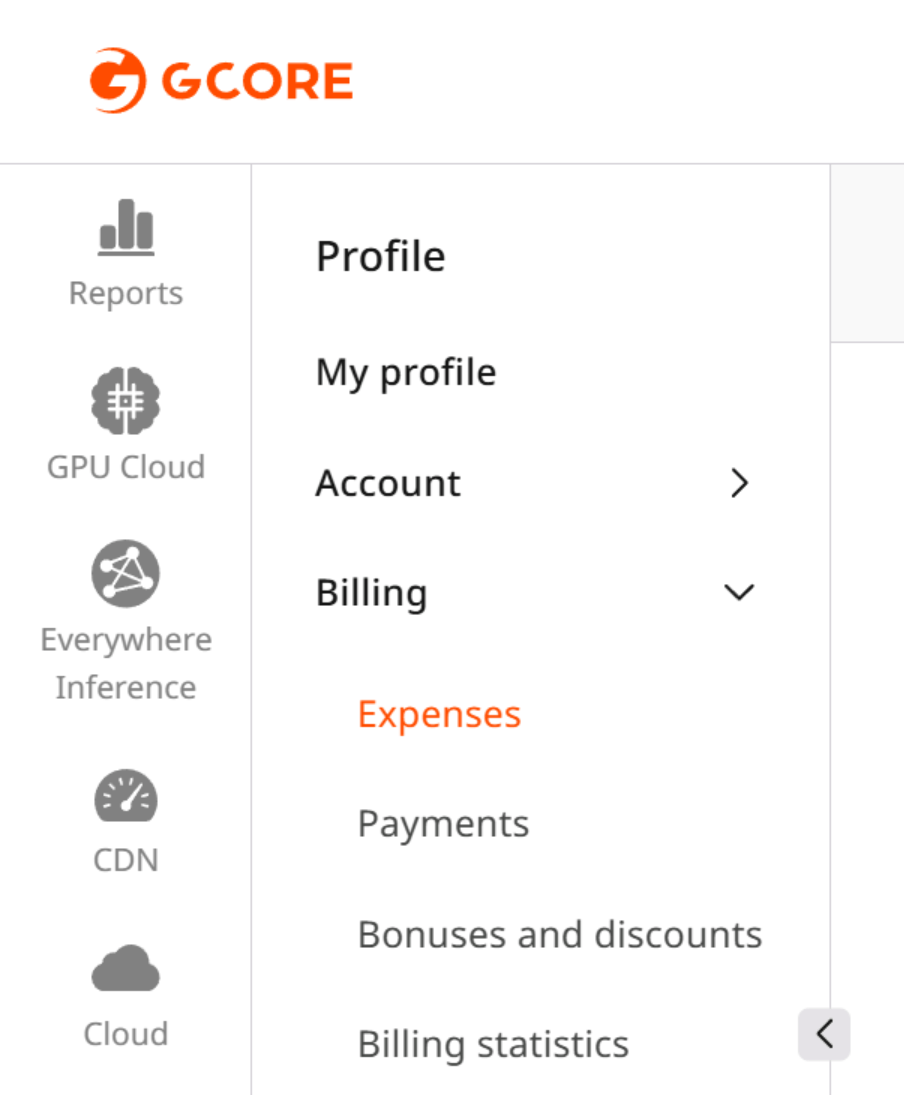 Expenses and Payments sections in account Billing