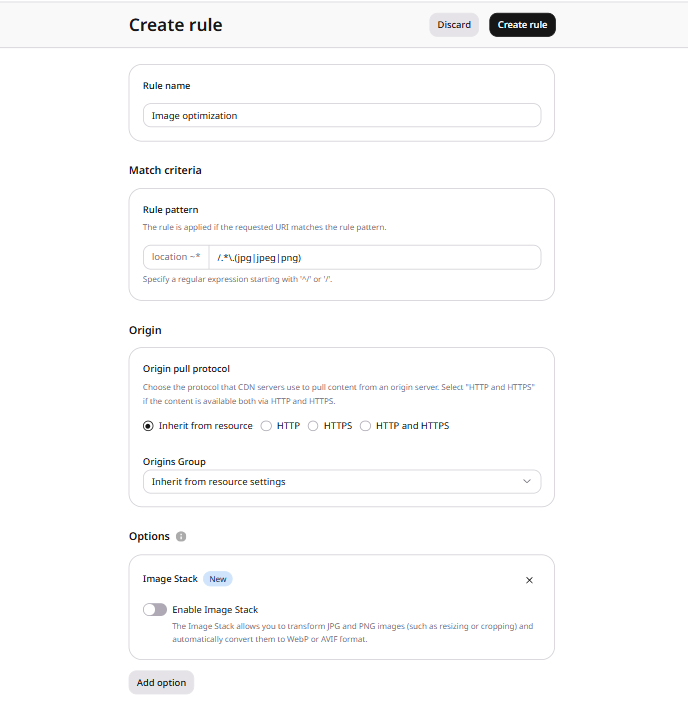 Create rule from template form with pre-filled settings