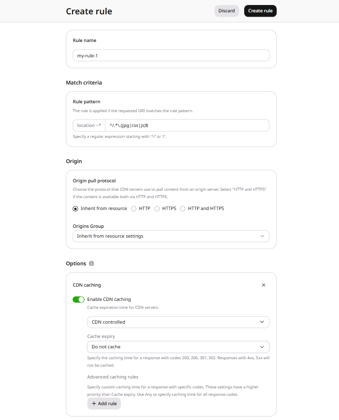 CDN caching disabled for static files matching the pattern