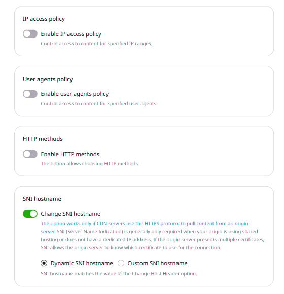 SNI hostname section with Dynamic SNI hostname selected