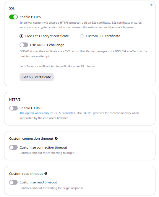 SSL section with Enable HTTPS and Free Let's Encrypt certificate selected