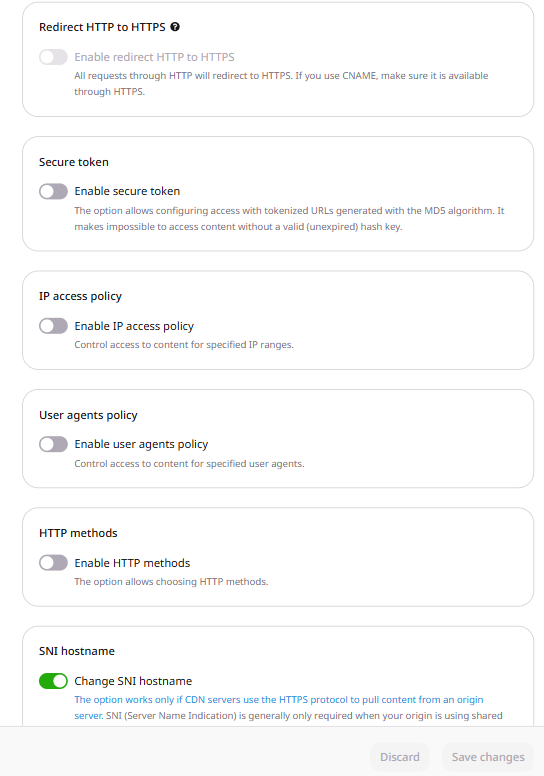 Access section with Redirect HTTP to HTTPS option