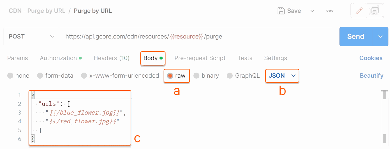 Postman Body tab with raw JSON payload