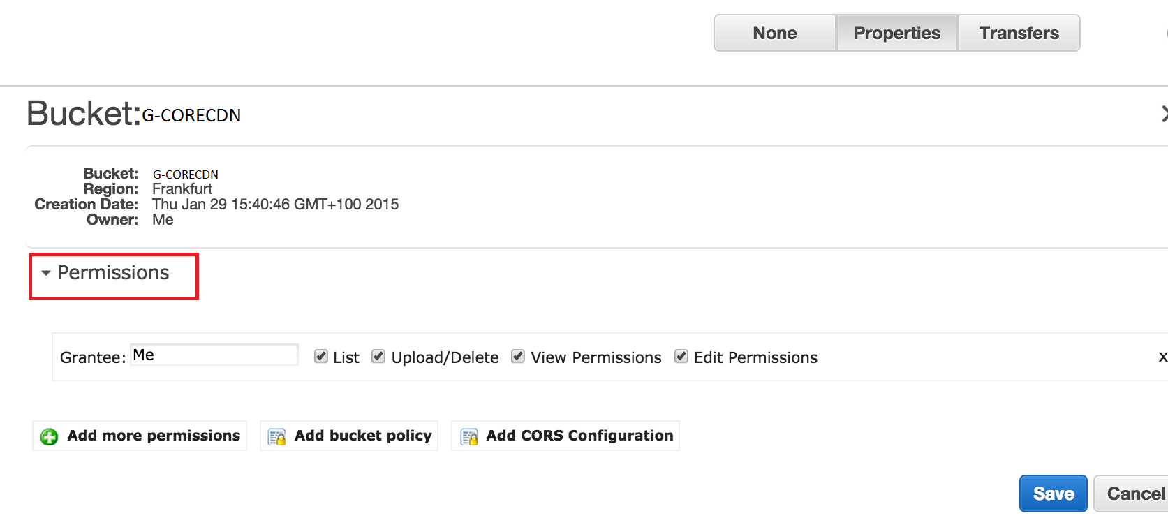 Permissions drop-down menu