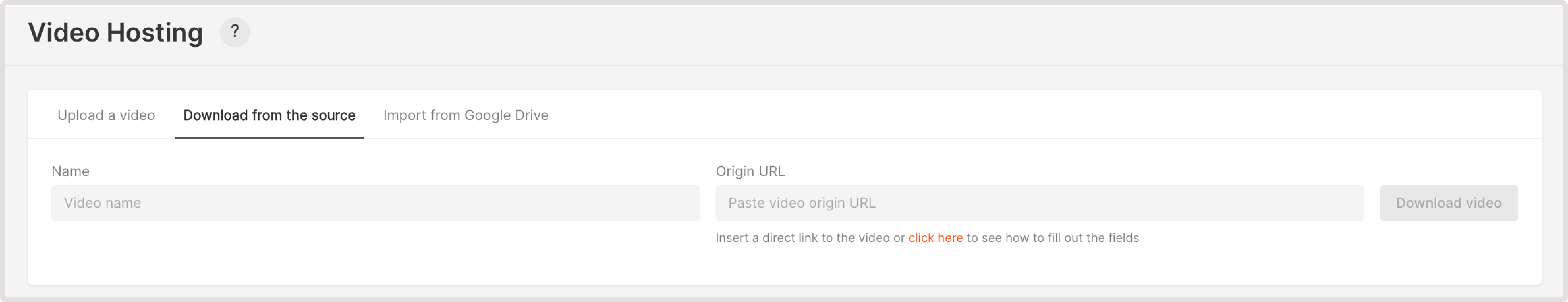 Video Hosting tab