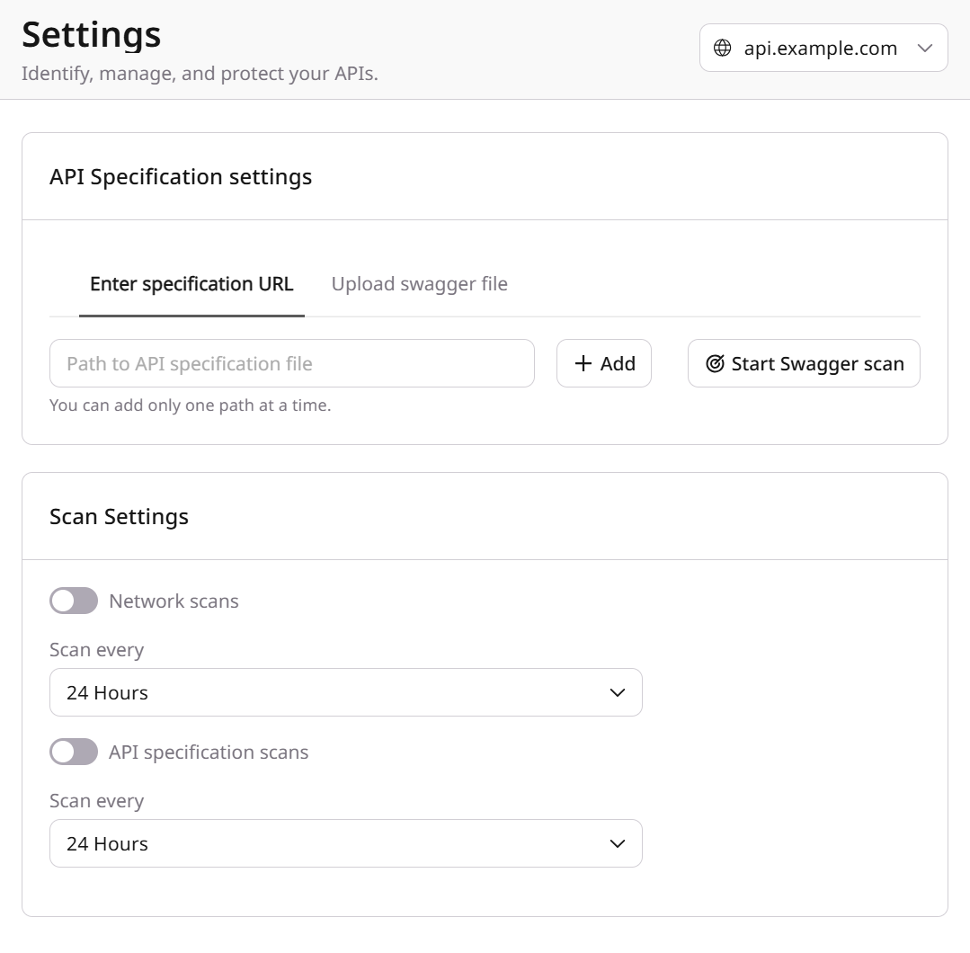 API Discovery Settings page in the Customer Portal