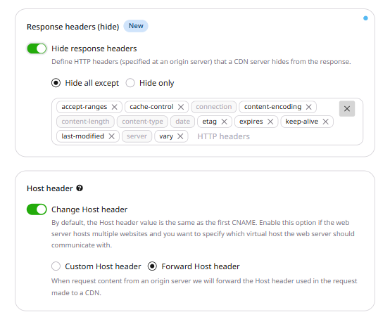 Hide all except mode with pre-populated common response headers shown as removable tags