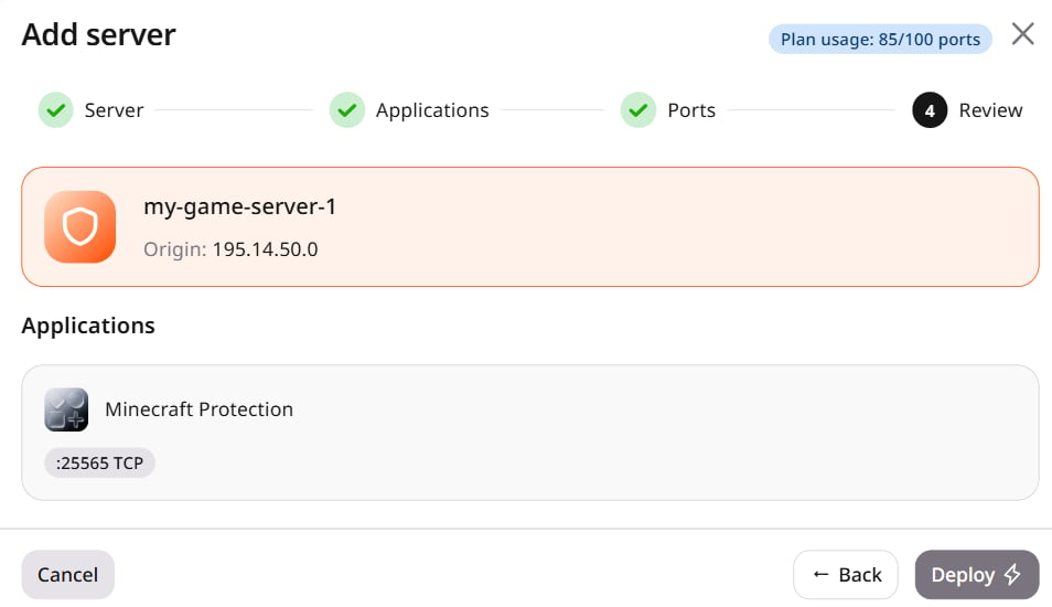 Step 4 showing a summary of the configuration before deployment
