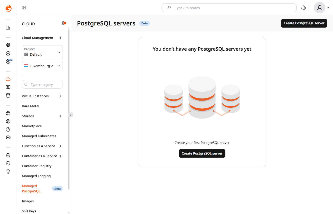 manage postgresql create a server
