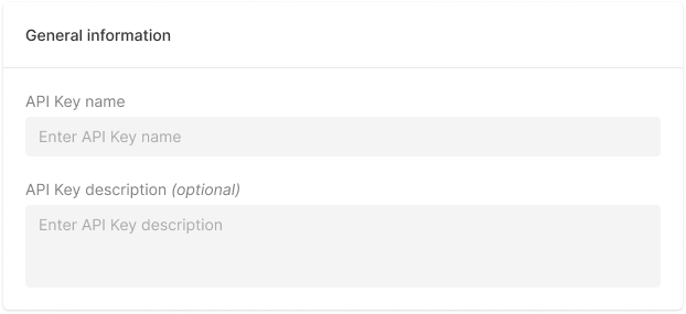 Fill in the general information about API keys