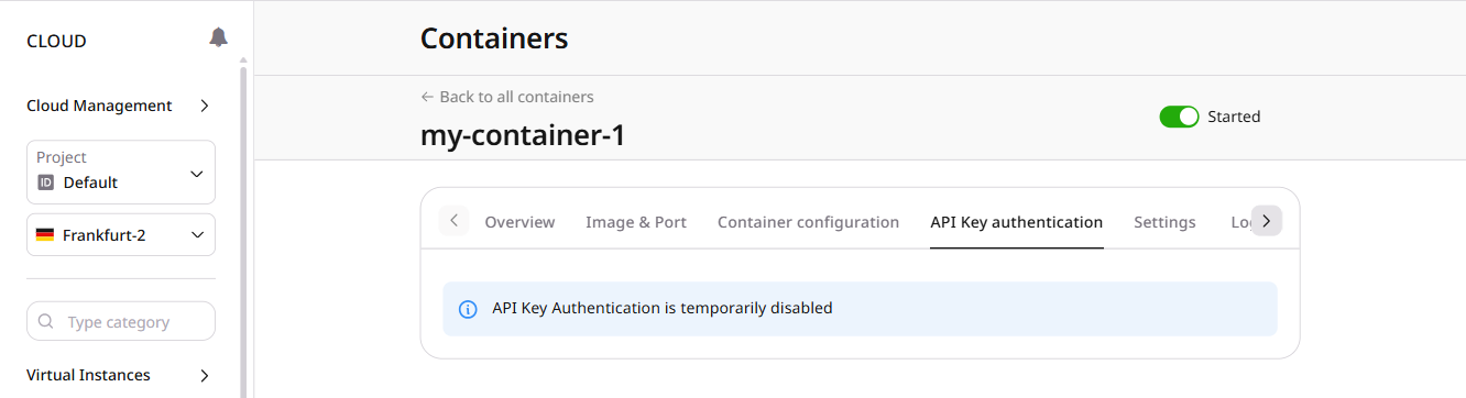 API key authentication tab