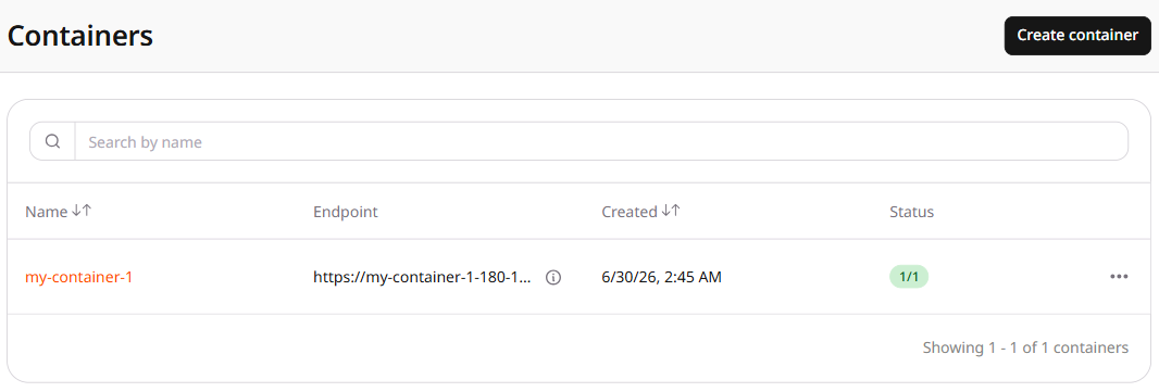 Containers page